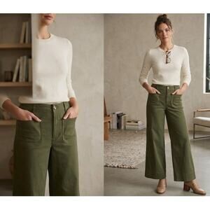 Maeve Anthropologie The Colette Cropped Wide Leg Pants Magic Fabric Moss 26